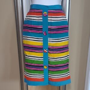 Oscar de la Renta Blue and Red Knee-Length Pencil Skirt